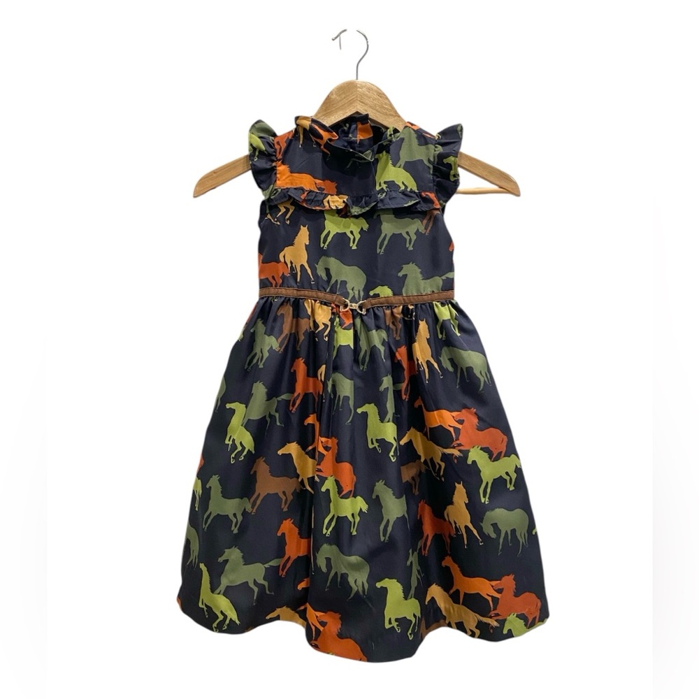 Janie and Jack Navy Dress with Colorful Horse Print - Size 5